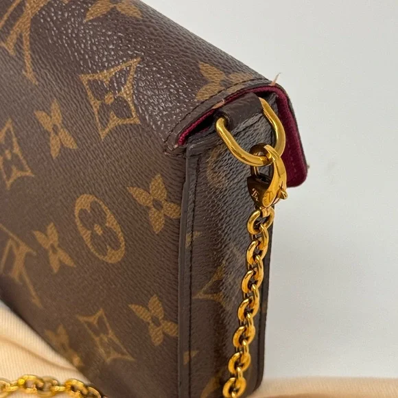 đź’ŻAuthentic LOUIS VUITTON Monogram Pochette Felicie Chain Wallet Fuscia - Picture 6 of 14